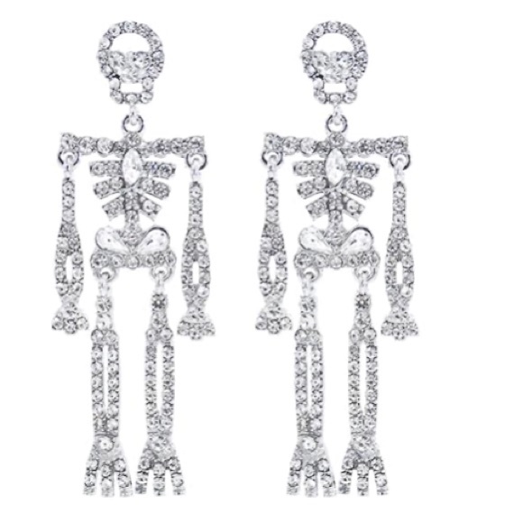 New Skeleton Body Rhinestone Earrings bling goth punk sparkling - Picture 3 of 10